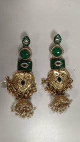 Kashmiri Kundan Heart Ghungroo Long Earrings in Brass