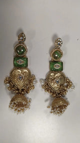 Kashmiri Kundan Heart Ghungroo Long Earrings in Brass