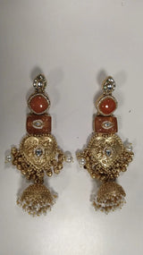 Kashmiri Kundan Heart Ghungroo Long Earrings in Brass
