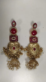 Kashmiri Kundan Heart Ghungroo Long Earrings in Brass