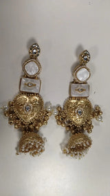 Kashmiri Kundan Heart Ghungroo Long Earrings in Brass