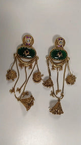 Mint Green Kundan Jhumka Earrings with Long Drops