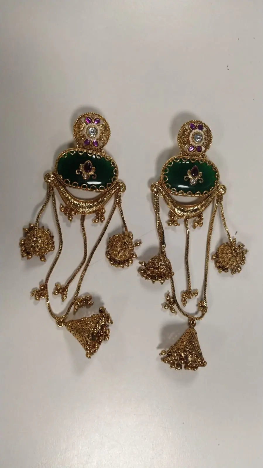 Mint Green Kundan Jhumka Earrings with Long Drops
