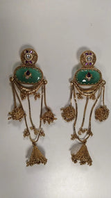 Mint Green Kundan Jhumka Earrings with Long Drops