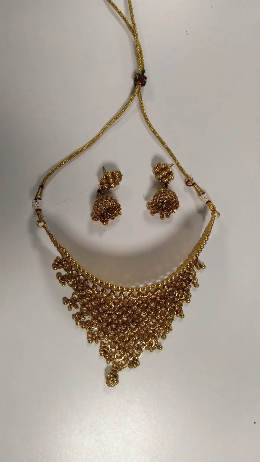 Antique Finish Brass Jali Necklace and Earrings Set