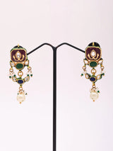 Uncut Polki Stone Brass Silver Drop Earrings