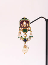 Uncut Polki Stone Brass Silver Drop Earrings