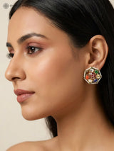 Geometric Lacquer Earrings with Multicolour Beaded Border