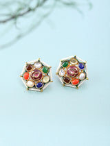 Geometric Lacquer Earrings with Multicolour Beaded Border