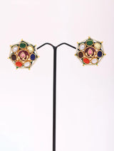 Geometric Lacquer Earrings with Multicolour Beaded Border