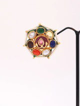 Geometric Lacquer Earrings with Multicolour Beaded Border