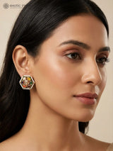 Geometric Lacquer Earrings with Multicolour Stones in Brass