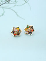 Geometric Lacquer Earrings with Multicolour Stones in Brass