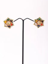 Geometric Lacquer Earrings with Multicolour Stones in Brass