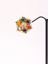 Geometric Lacquer Earrings with Multicolour Stones in Brass