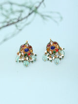 Multicolour Lacquer Leaf and Bead Drop Earrings in Brass