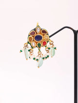 Multicolour Lacquer Leaf and Bead Drop Earrings in Brass