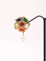 Floral Cluster Pearl and Lacquer Drop Earrings in Brass Silver