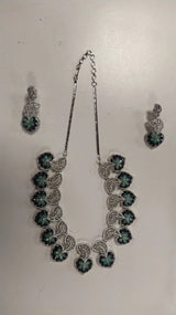 Heart and Leaf American Diamond Necklace and Earrings Set