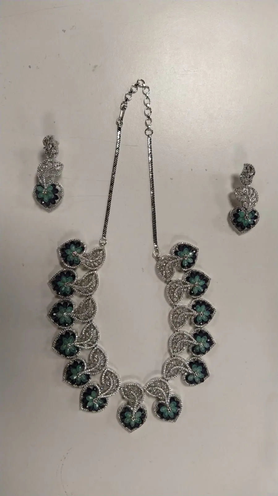 Heart and Leaf American Diamond Necklace and Earrings Set