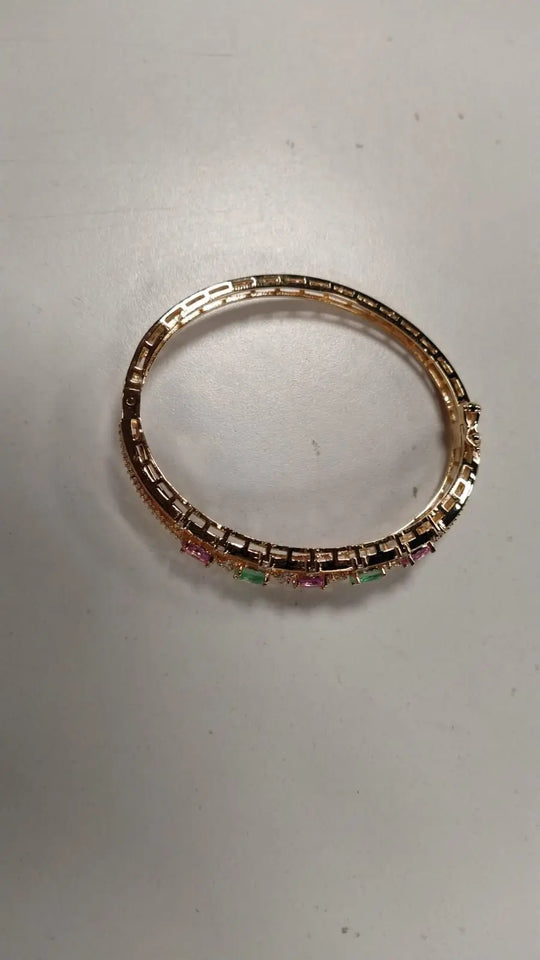 Pink and Green American Diamond Brass Bangles