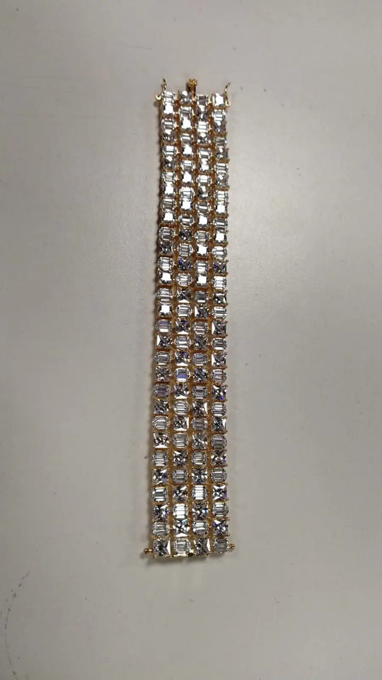 Square Cut Stone Studded Brass Statement Bracelet