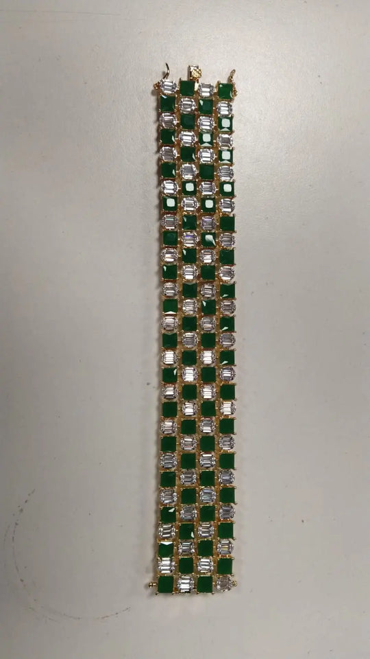 Square Cut Stone Studded Brass Statement Bracelet