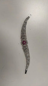 Pink and White Stone Studded Swirl Brass Bracelet