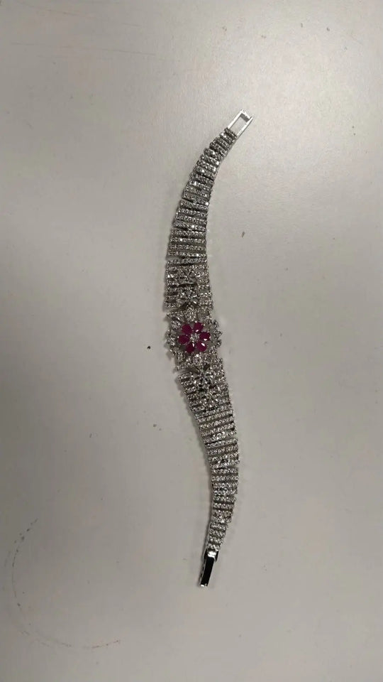 Pink and White Stone Studded Swirl Brass Bracelet
