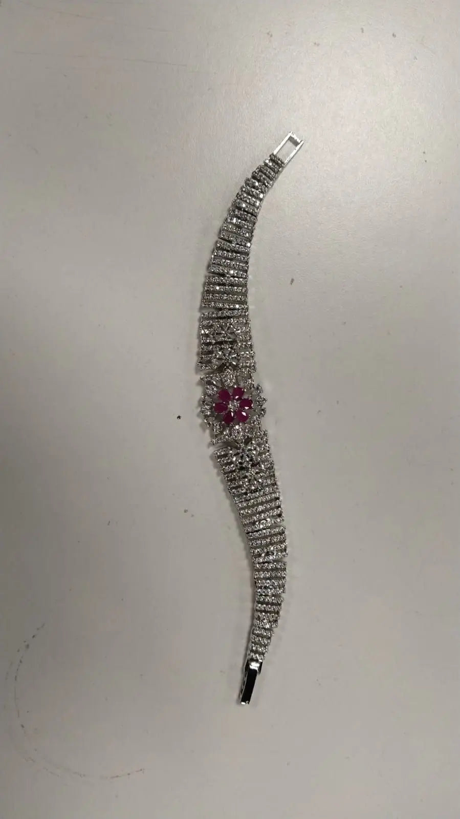 Pink and White Stone Studded Swirl Brass Bracelet