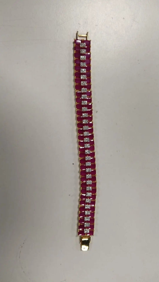 Pink Stone and American Diamond Brass Statement Bracelet