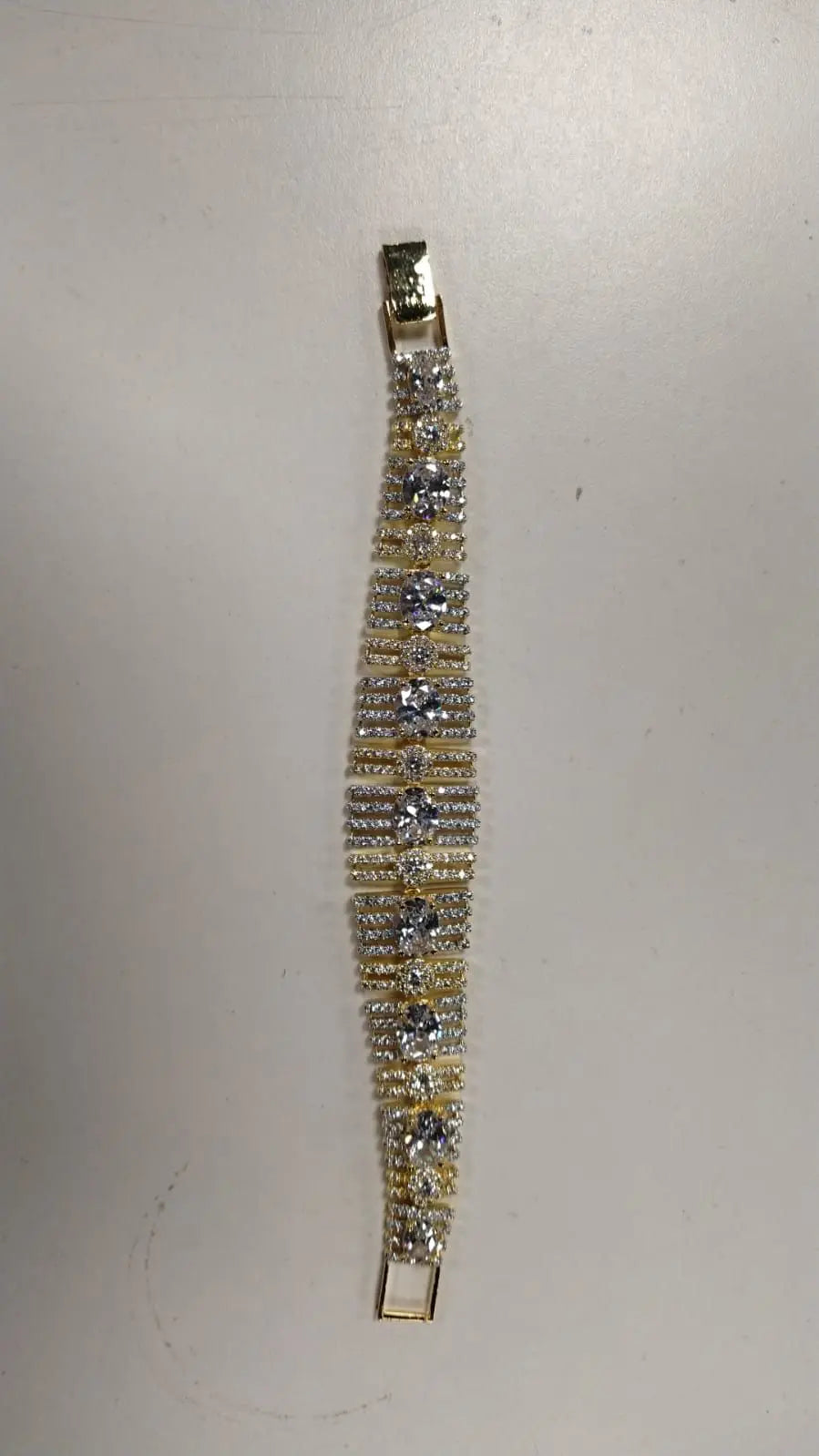 Zircon Stone Studded Gold Tone Brass Statement Bracelet