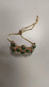 Emerald Green and Red Stone American Diamond Brass Bracelet