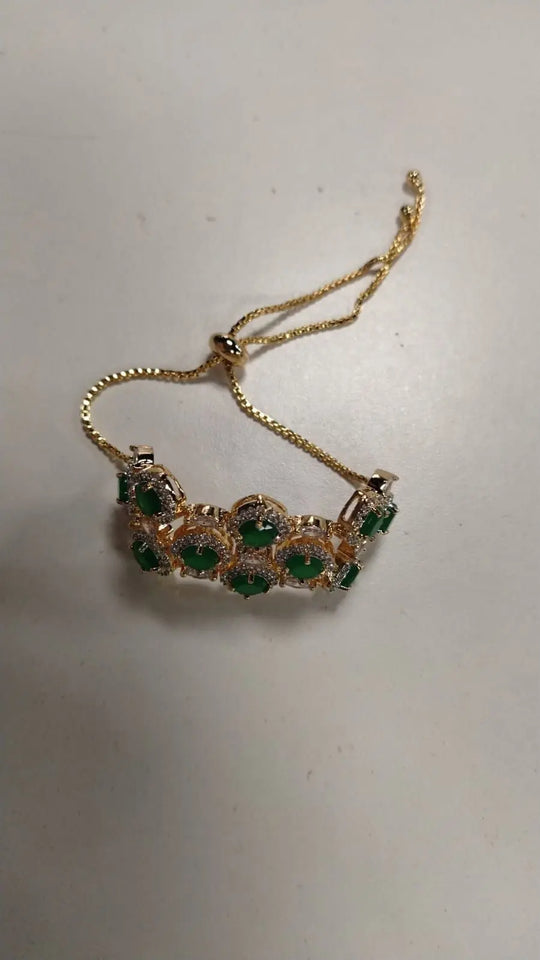Emerald Green and Red Stone American Diamond Brass Bracelet
