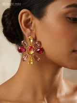 Floral Brass Multi-Stone Oversized Stud Earrings