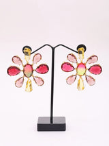 Floral Brass Multi-Stone Oversized Stud Earrings