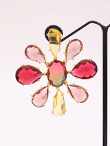 Floral Brass Multi-Stone Oversized Stud Earrings