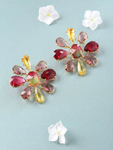 Floral Brass Multi-Stone Oversized Stud Earrings
