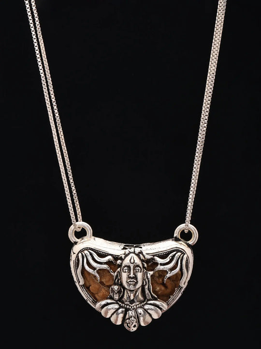 Lord Shiva and One Mukhi Rudraksha Sterling Silver Pendant