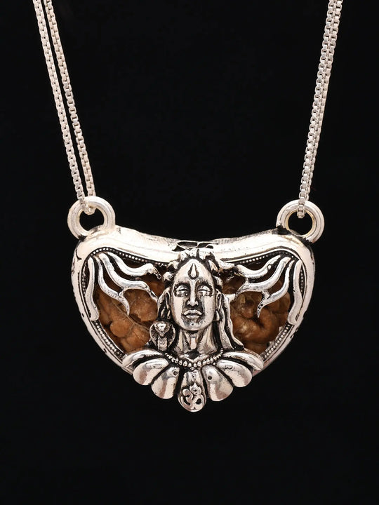 Lord Shiva and One Mukhi Rudraksha Sterling Silver Pendant