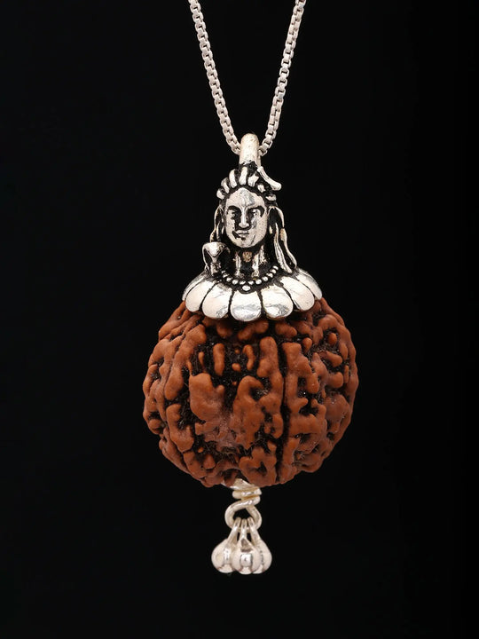 Five Mukhi Rudraksha and Lord Shiva Sterling Silver Pendant