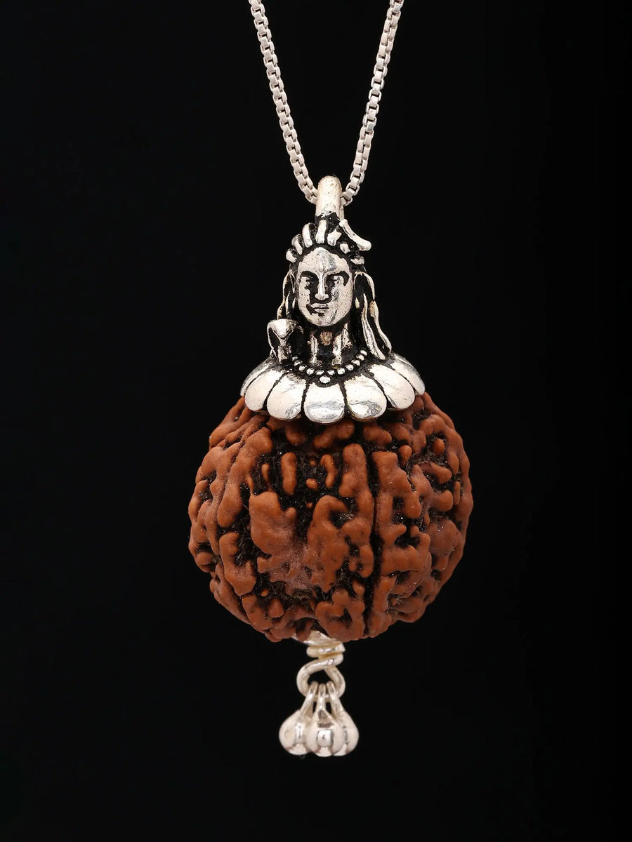 Five Mukhi Rudraksha and Lord Shiva Sterling Silver Pendant