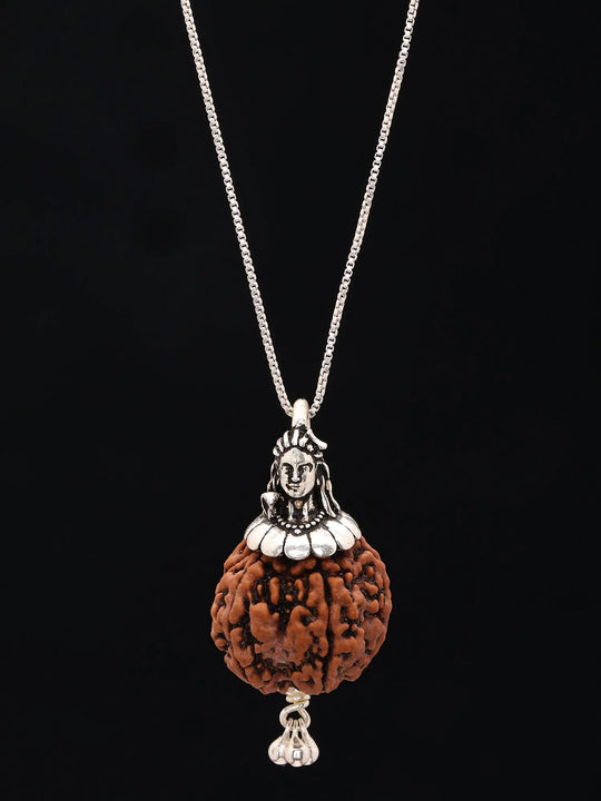 Five Mukhi Rudraksha and Lord Shiva Sterling Silver Pendant