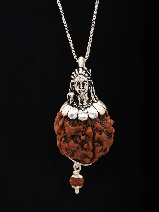 Five Mukhi Rudraksha and Lord Shiva Sterling Silver Pendant
