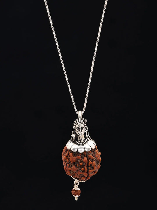 Five Mukhi Rudraksha and Lord Shiva Sterling Silver Pendant