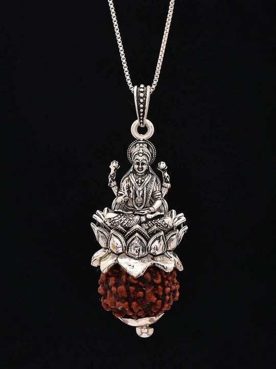 Five Mukhi Rudraksha Goddess Lakshmi Sterling Silver Pendant