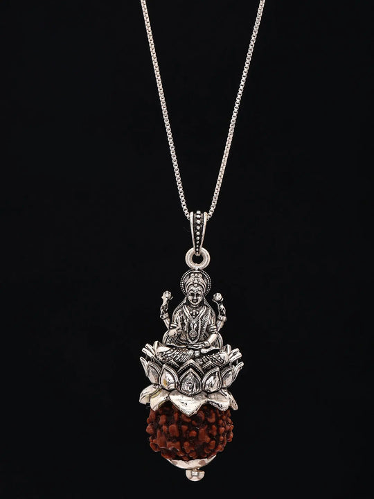 Five Mukhi Rudraksha Goddess Lakshmi Sterling Silver Pendant