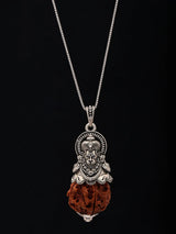 Five Mukhi Rudraksha and Lord Hanuman Sterling Silver Pendant
