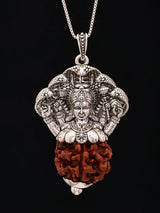 Lord Vishnu and Sheshnaga Five Mukhi Rudraksha Silver Pendant