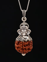 Five Mukhi Rudraksha and Lord Ganesha Sterling Silver Pendant